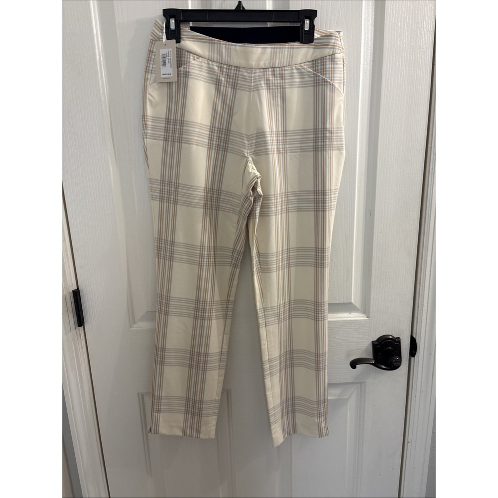 Peter Millar Womens Golf Pants 8 Ivory Beige Plaid Nylon Polyester MSRP $149